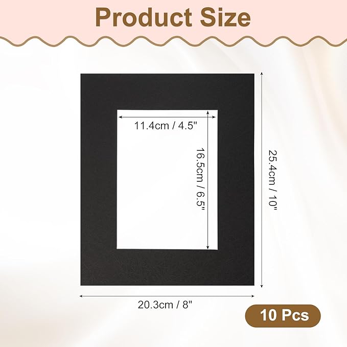 uxcell 10Pcs Picture Mats, 8 x 10 Mat Board Center for 5 x 7 Pictures Acid Free White Core Bevel Cut Frame Mattes for Display Art Measuring, Black