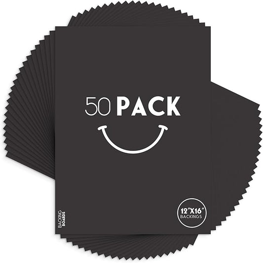 Golden State Art, 12x16 Uncut Photo Mat Matboard - Black Uncut Mats for DIY Projects, Presentation Boards, Art Crafts, Prints (50 Pack)