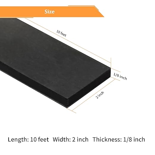 DOBTIM Solid Neoprene Rubber Strips with Adhesive Backing 1/8 (.125)" Thick x 2" Wide x 10' Long, Self Adhesive Rubber Sheets, Rolls & Strips for DIY Gaskets Crafts Pads Seals Warehouse Flooring
