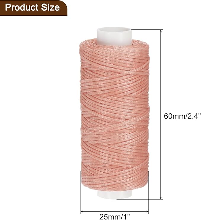 uxcell Leather Sewing Waxed Thread, 55 Yards / 50m 0.8mm 150D Flat Polyester All-Purpose Threads for Leather Crafts, Bookbinding, Pink