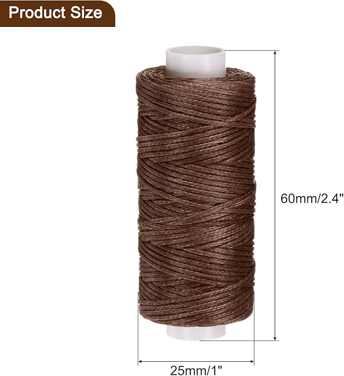 uxcell Leather Sewing Waxed Thread, 55 Yards / 50m 0.8mm 150D Flat Polyester All-Purpose Threads for Leather Crafts, Bookbinding, Dark Brown