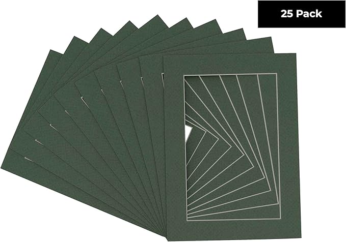 11x14 Mat for 8.5x11 Photo - Precut Hunter Green Picture Matboard for Frames 11 x 14 Inches - Bevel Cut to Display Art 8.5 x 11 Inches - Acid Free Pack of 25 MATS with Backing Boards & Clear Bags