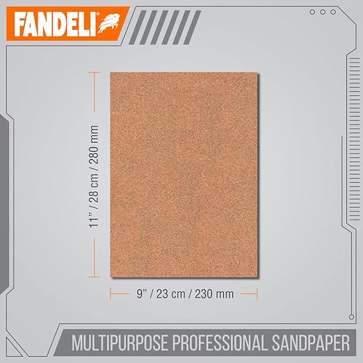 Fandeli | Multi-Purpose Sandpaper | 220 Grit Aluminum Oxide | 75 Sheets of 9'' x 11'' | Ideal for Metal and Wood | Compatible with Orbital Sanders, Brown