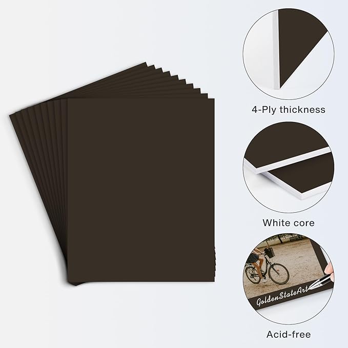 Golden State Art, 8x10 Uncut Photo Mat Matboard - Black Uncut Mats for DIY Projects, Presentation Boards, Art Crafts, Prints, Frames (50 Pack)