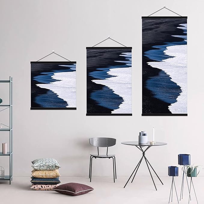 Ywlake Magnetic Poster Hanger, Poster Frame Wood Wooden Magnet Print Posters Dowel Scroll Hanger Hangers Hanging Kit for Walls Map Canvas Artwork (Black, 47"/120cm)