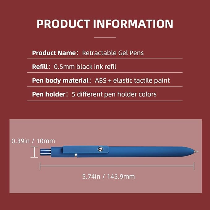 Gel Pens, 5 Pcs 0.5mm Fine Point Smooth Writing Pens Cute Pens, High-End Series Black Ink Pens for Journaling Note Taking, School Office Supplies for Women Men (5 Pcs Vintage)