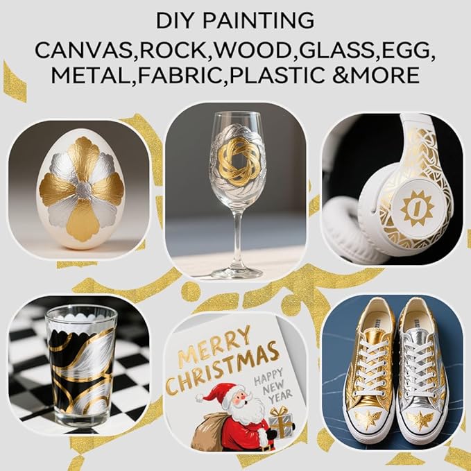 TRANSON 4 Silver and 4 Gold Paint Markers Brush and Bold Dual-tip Acrylic Paint Marker Set for Rock Painting Glass Canvas Wood Leather Ceramic Painting
