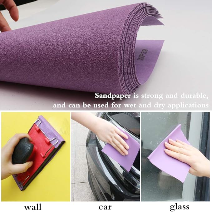 MAXMAN 600 Grit Sandpaper 20 PCS, Wet Dry Sandpaper Sheets 9 x 11 Inch, Sand Paper for Wood Furniture, White Fused Alumina Abrasive Sanding Paper for Metal, Drywall, Automotive Polishing, Purple