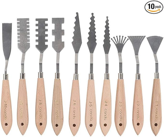 CONDA Palette Knife Set -10Pcs Stainless Steel Spatula Pallet Knife Painting Tools Metal Knives Wood Handle with Different Shapes and Sizes