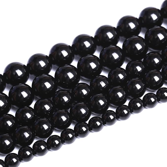 Natural Black Agates Onyx Stone Beads Smooth Round Loose Spacer Beads for Jewelry Making DIY Bracelets 12mm 34pcs 15"(Black Agate, 12mm)