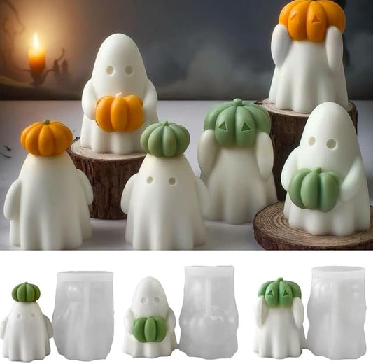 3 Pcs Ghost Holding Pumpkin Resin Mold, Halloween Candle Making Molds Fun Kit Cute Ghost and Pumpkin Epoxy Resin Molds Silicone DIY Craft