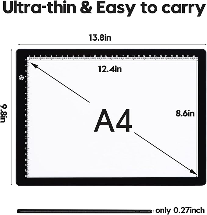 LUXJOYFUL A4 LED Tracing Light Box Board, Ultra-Thin Stepless Diamond Painting Light Board, Lightbox for Tracing and Drawing, Vinyl Weeding, Artist, Tattoo