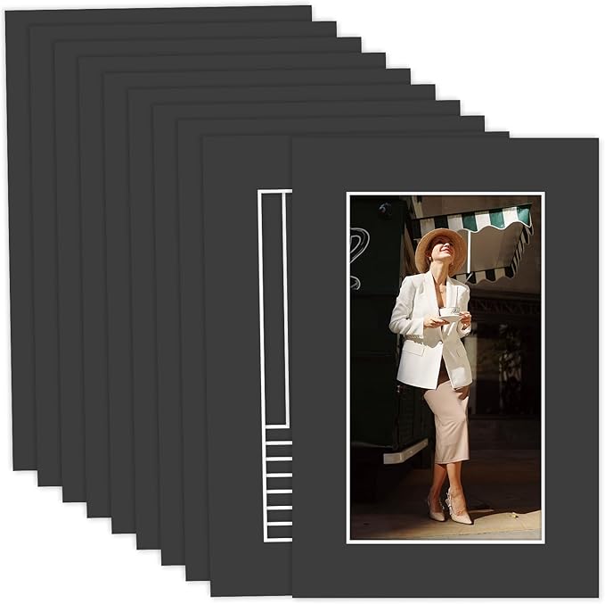 MBC MAT BOARD CENTER, 10 Pack 4x6 for 3x5 Black Picture Mats Frame Mattes, Bevel Cut, Acid Free, 4-ply Thickness