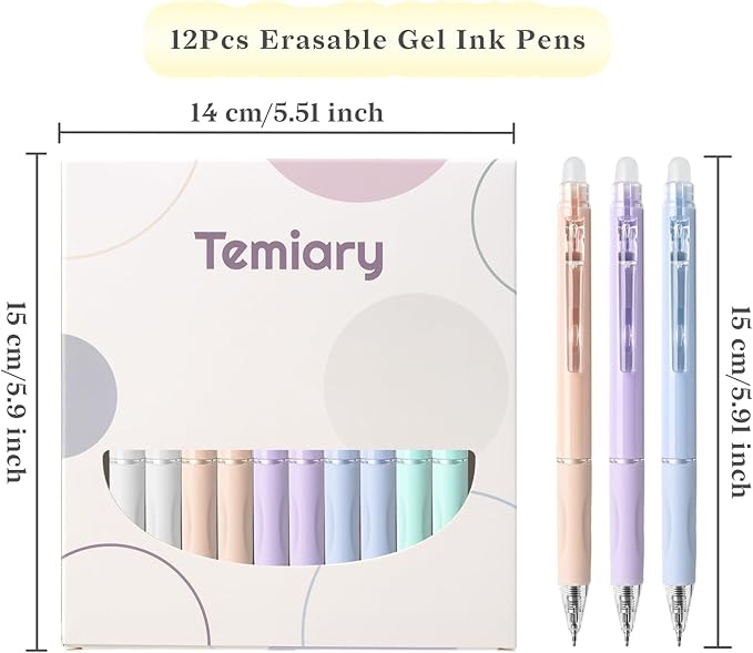 Temiary 10 Pcs Retractable Erasable Gel Pens, Fine Point 0.5 mm, Make Mistakes Disappear, Smooth Writing Gel Pen with Eraser for Journaling Note Taking Marking Planner Crossword Puzzles (Black Ink)