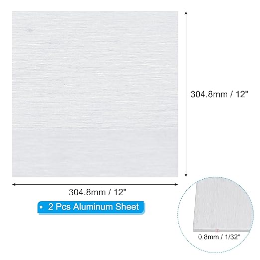 PATIKIL 6061 T651 Aluminum Sheet Metal 12 x 12 x 1/32(0.0315") Inch 2Pcs Flat Plain Aluminum Plate Covered Stock with Protective Film, Heat Rectangle 0.8MM for Lndustry Crafting