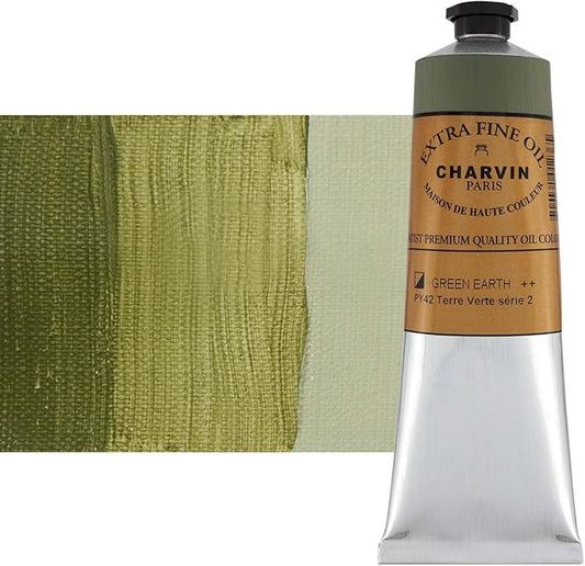 Charvin Extra Fine Oil Paint, Green Earth 150 ml - Triple-Milled, Rich Texture, Poppy Oil-Based, Light-Fast, Handmade, Archival Quality