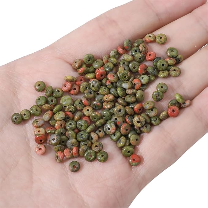 Natural Unakite Disk Stone Beads 4x2mm 160pcs Rondelle Loose Semi Gemstone Beads for Jewelry Making Design