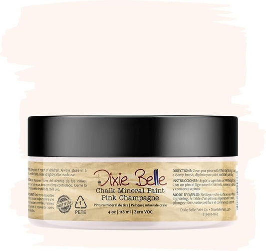 Dixie Belle Paint Company Chalk Finish Furniture Paint - Pink Champagne (4oz) - Matte Pale Pink Chic Chalk Mineral DIY Furniture Paint