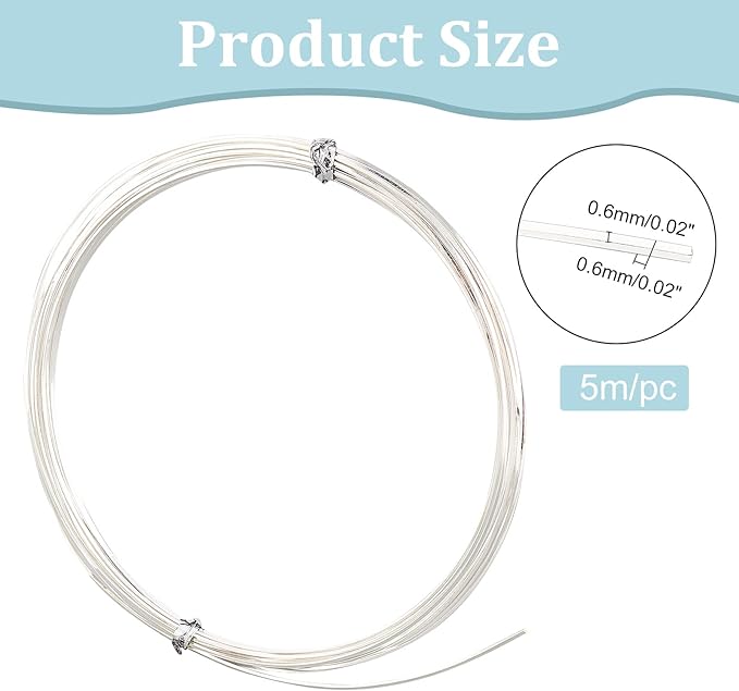 BENECREAT 23 Gauge 16 Feet Silver Square Copper Wire, Bendable Metal Craft Wire for Necklace Bracelet Making and Handmade Project