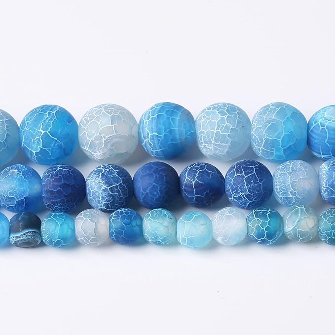 36PCS 10MM Blue Frosted Agate Stone Beads Energy Healing Beads for DIY Jewelry Bracelet Necklace Making for Jewelry Making15Inch…