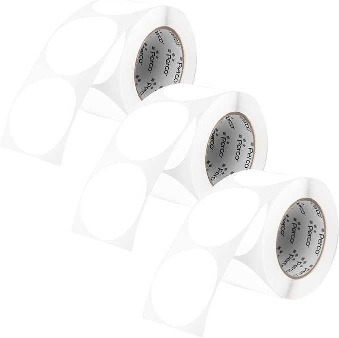 Perco White 3-Inch Round Circle Dot Sticker Labels - Multi-Roll Pack (3 Rolls, 500 Labels Each) - Permanent Adhesive, Vibrant Colors, Strong Hold - Perforated for Easy Use - Made in USA