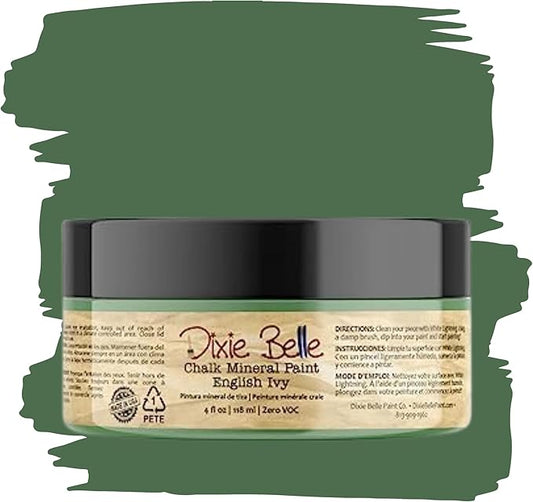 Dixie Belle Paint Company Chalk Finish Furniture Paint - English Ivy (4oz) - Matte Muted Green Chic Chalk Mineral DIY Furniture Paint
