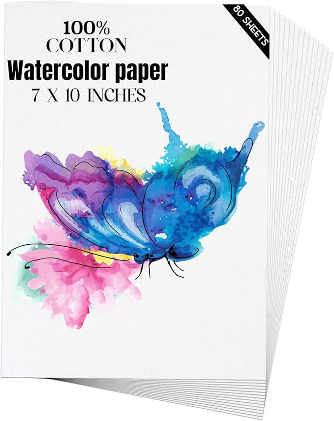 Watercolor Paper 7x10 inches 80 Sheets,Heavyweight Artist Paper 140lb/300GSM Cold Press Natural Cotton Paper for Students Artists Watercolor Drawing