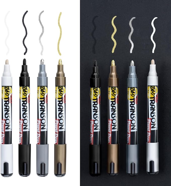 TRANSON 4 Colors Permanent Paint Markers for Fabric Rock Craft Diy Painting Medium Tip Oil Based Waterproof