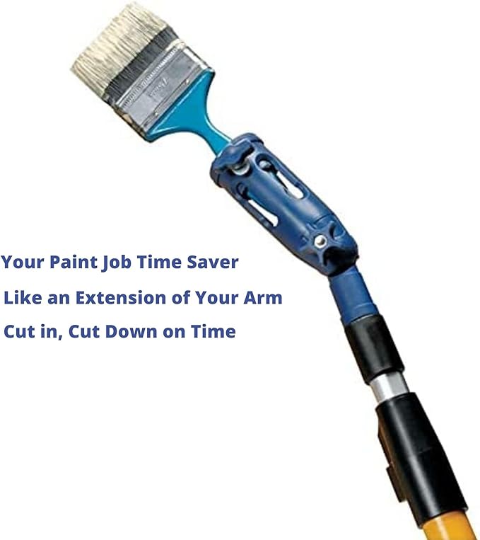 Multi-Angle Paint Brush Extender - Extension Pole Attachment Holder for Paint Brush, Roller, Scraper - for Walls, Trims, Corners, Ceilings & Hard to Reach Areas - Rotating Head, Secure Handle Grip