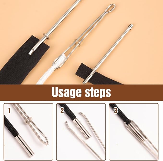 8 PCS DIY Rope Threader Clip, Drawstring Threader Tool Set, Sewing Loop Turner Hooks Metal Easy Pull Drawstring Threader with Tweezer Sewing Tool for Drawstring Replacement for Hoodies, Shorts, Pants