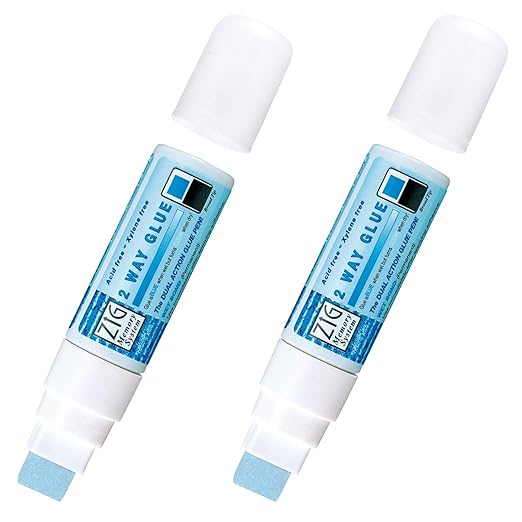 Kuretake Zig 2Way Glue Pen, 15mm Board Tip 2pcs Set, Quick Dry Liquid Stick Marker, for Artists, Crafting, Scrapbooking, Gift Card, Calligraphy, Made in Japan