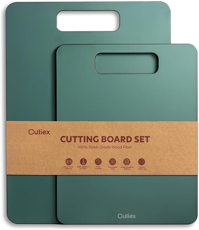 Cutting Boards for Kitchen [Set of 2], Wood Fiber Composite Cutting Board, Dishwasher Safe, Non Slip Non Toxic Chopping Board for Meat Vegetables Fruit Cheese - Green