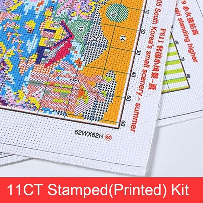 Stitchmelody Stamped Cross Stitch Kits,14CT Printed Pattern on Canvas,DMC Threads Embroidery Set-Happy Couple 17.3''×14.2''