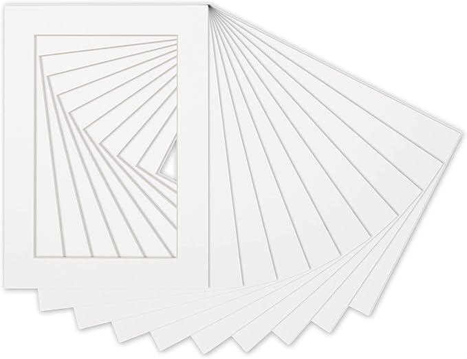 Pack of Ten 8.5x11 Mats Bevel Cut for 7x9 Photos - Acid Free White Precut Matboards for Pictures, Photos, Framing - 4-ply Thickness
