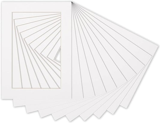 5x7 Mat for 8.5x11 Frame - Precut Mat Board Acid-Free White 5x7 Photo Matte Made to Fit a 8.5x11 Picture Frame, Premium Matboard for Family Photos, Show Kits, Art, Picture Framing, Pack of 10 Mats