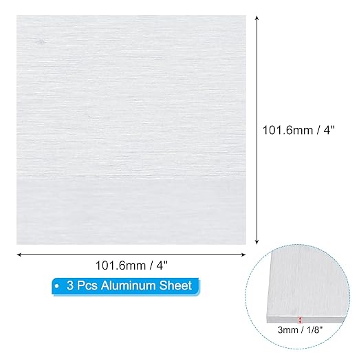 PATIKIL 6061 T651 Aluminum Sheet Metal 4 x 4 x 1/8(0.125") Inch 3Pcs Flat Plain Aluminum Plate Covered Stock with Protective Film, Heat Rectangle 3MM for Lndustry Crafting