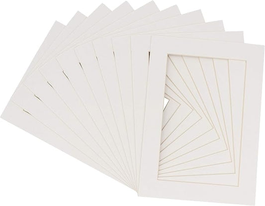 5x7 Mat for 8.5x11 Frame - Precut Mat Board Acid-Free Show Kit with Backing Board, and Clear Bags Textured White 5x7 Photo Matte For a 8.5x11 Picture Frame Matboard for Framing, Pack of 10 Mats