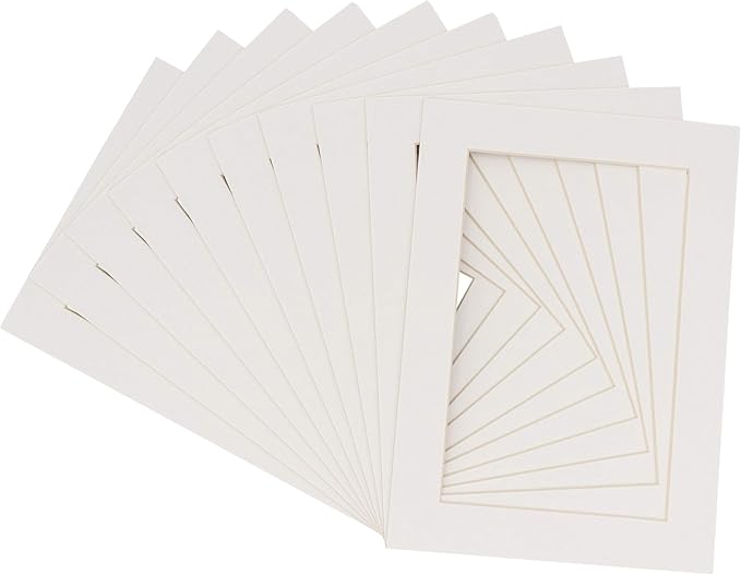 5x7 Mat for 8.5x11 Frame - Precut Mat Board Acid-Free Textured White 5x7 Photo Matte For a 8.5x11 Picture Frame, Premium Matboard for Family Photos, Show Kits, Art, Picture Framing, Pack of 10 Mats