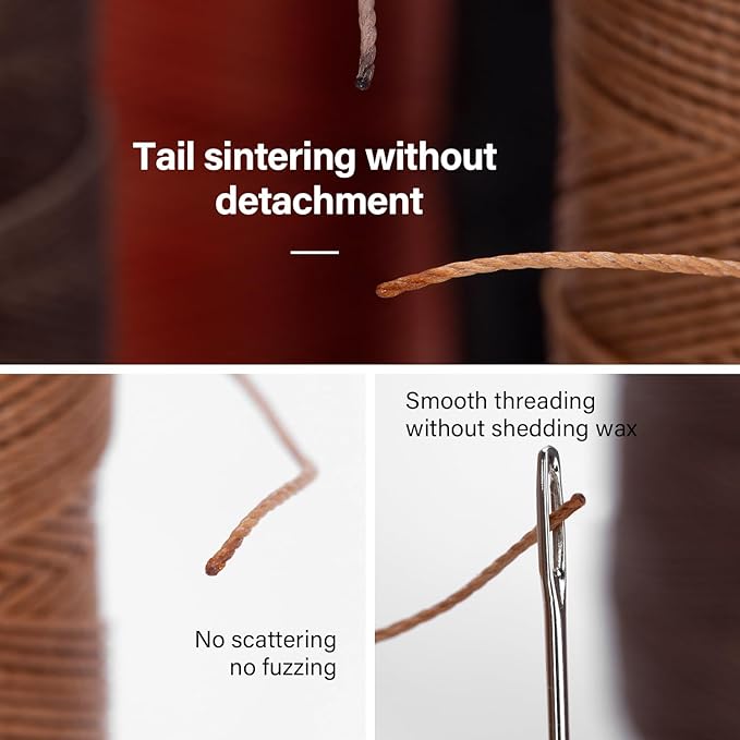 WUTA Leather Waxed Thread Round Polyester Sewing Threads with 12 Pcs Needles and Storage Bag Leather Craft Hand Stitching Line DIY Bracelet Thread Repair Work Cord (0.45mm