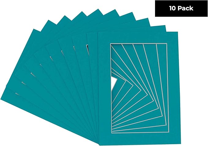6x8 Mat for 8x10 Frame - Precut Mat Board Acid-Free Teal Blue 6x8 Photo Matte Made to Fit a 8x10 Picture Frame, Premium Matboard for Family Photos, Show Kits, Art, Picture Framing, Pack of 10 Mats