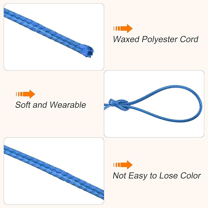 MECCANIXITY Waxed Cord 1mm Waxed Polyester Cord 175 Yard Wax String for Bracelet Making,Necklaces, Beading,Jewelry Making and DIY Crafts(Bright Blue)