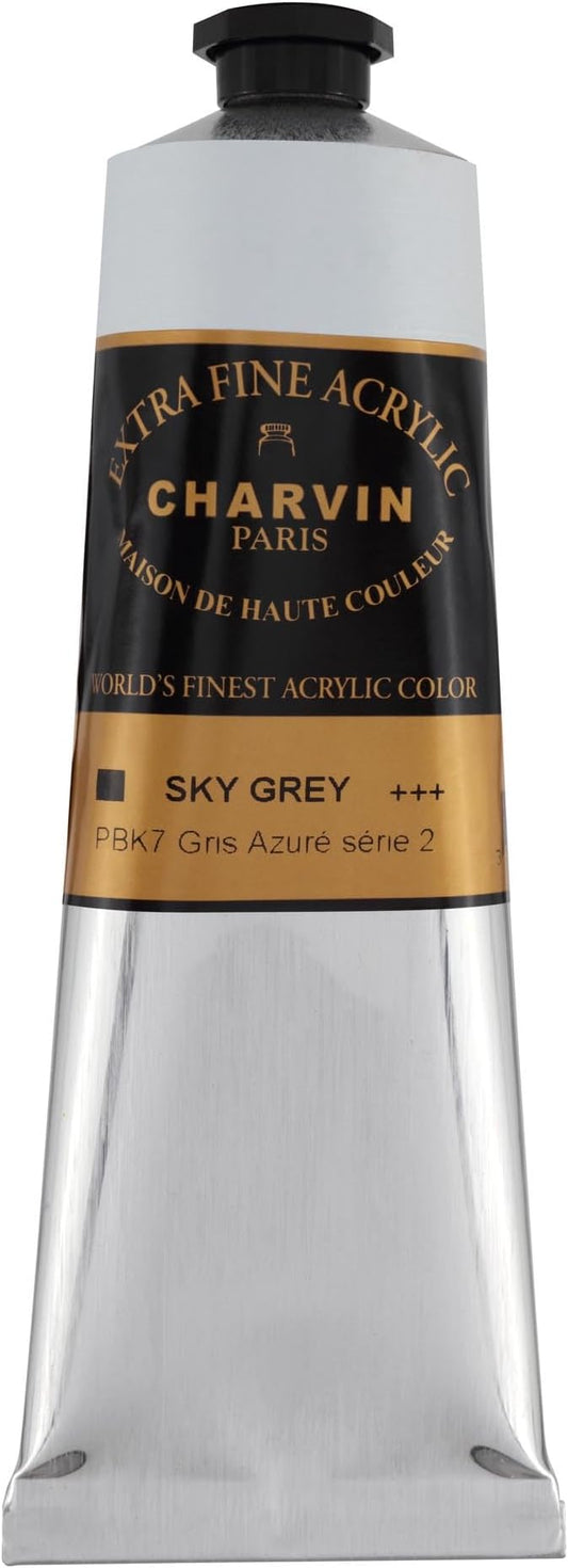 Charvin Extra Fine Professional Acrylic Paint - Sky Grey, 150ml Tube, Triple-Milled, Lightfast Pigments, Open Stock Artist Acrylic Paints in Nature-Inspired Hues
