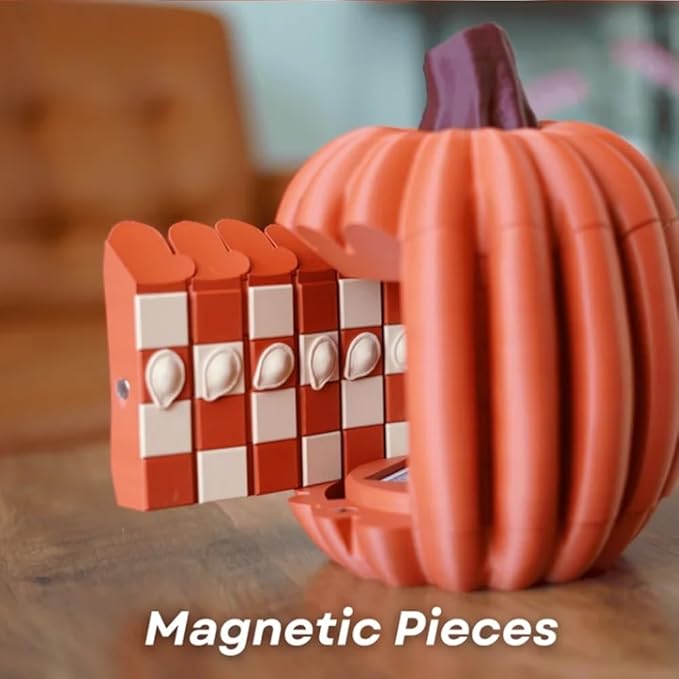 Gourd Games, Pumpkin Board Game Set, 3D Printed Multifunctional Fall Tabletop Activity with Checkers Board, Dice Tower, Card Storage, and Hidden Dice Compartment, Unrolling Pumpkin Design