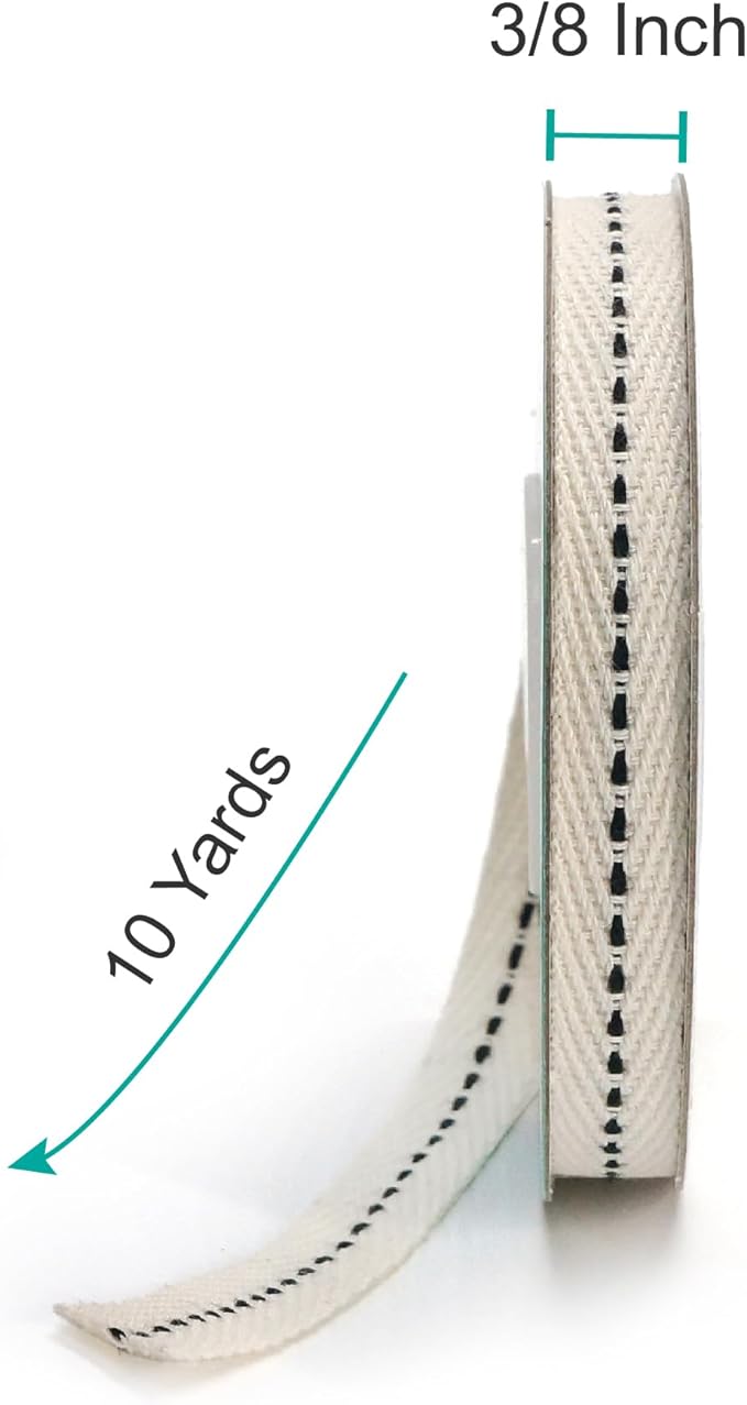 CT CRAFT LLC Ivory Cotton Black Stitched Ribbon 3/8" x 10 Yards for Home Décor Gift Present Wrapping DIY Crafts Birthday Wedding Bouquet Christmas