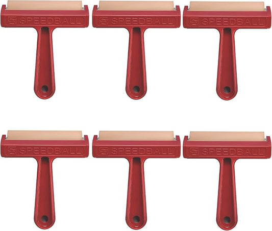 Speedball Pop-in Soft Rubber Brayer, 4" (6-Pack) – Roller Tool for Crafting and Block Printing, Vinyl, Comfort Grip Handle