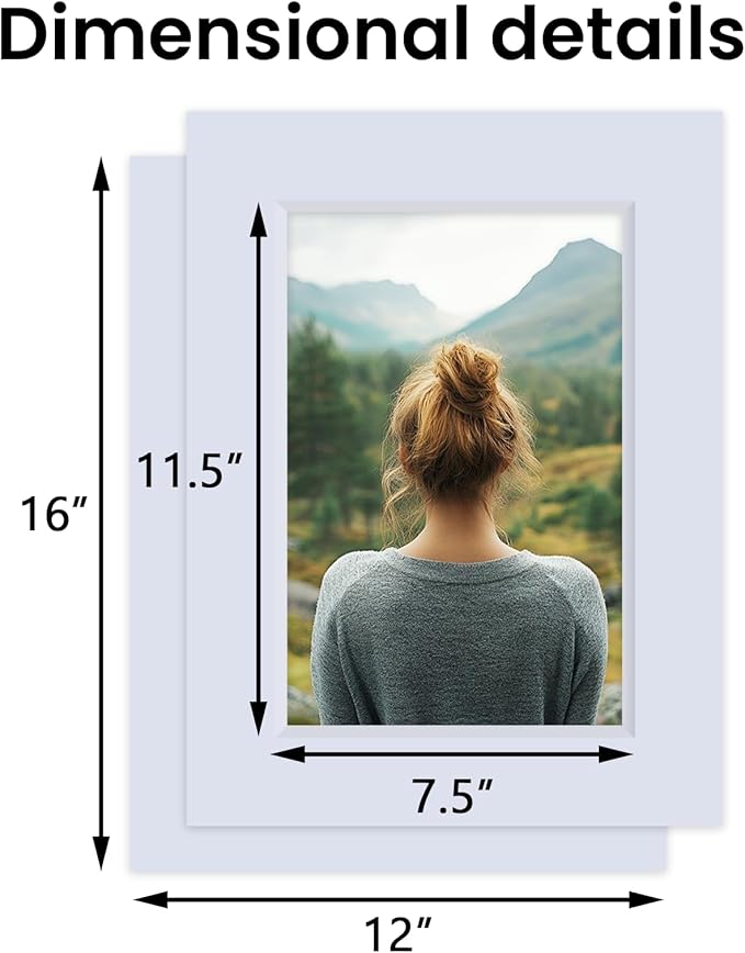 Falling in Art 5 Pack Acid Free 12x16'' White Picture Mats Board Show Kit for 8x12'' Photos, 4-Ply Beveled Pre-Cut Photo Mats with Backing Board for Frames, Artwork and Prints