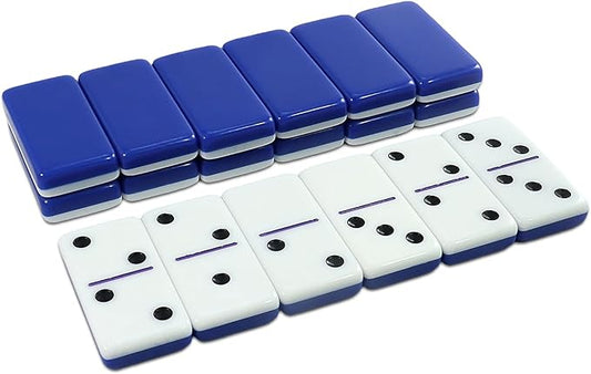 IDTQ Dominoes Set for Adults, Double 6 Dominos Game Set with 28 Domino Tiles Double with Upscale Gift Boxes -7 Polyhedral Dice -Classic Board Games (Dark Blue)