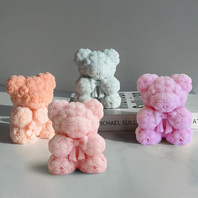 Bowtie Rose Bear Candle Mold - Resin Candle Making Molds, Epoxy Resin Silicone Molds for DIY Candle, Mother's Day Gifts, Birthday Gifts,Home Decor(Bow Tie Bear Extra Large)