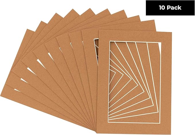 Pack of Ten 8.5x11 Mats Bevel Cut for 7x9 Photos - Acid Free Aged Oak Brown Precut Matboards for Pictures, Photos, Framing - 4-ply Thickness