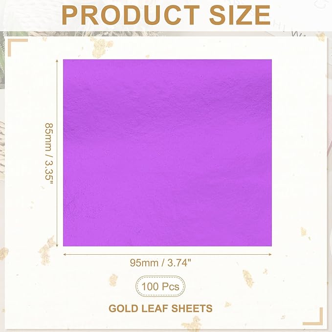 PATIKIL Gold Leaf Sheets for Art 3.7" x 3.4", 100 Pcs Gold Foil Sheet Metallic Leaf Papers for DIY Crafts Resin Furniture Nails Paintings Home Decoration, Pink Purple